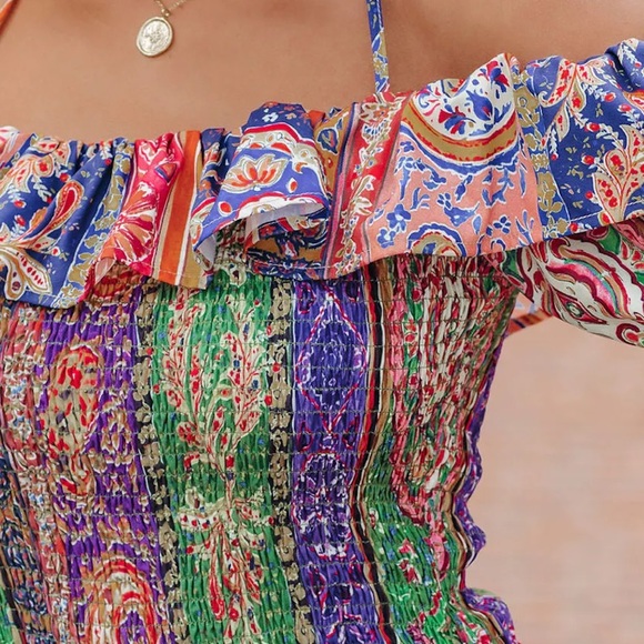 VICI COLLECTION , Grazie Paisley Halter Smocked Mini Dress. NWT, Size Medium - Picture 5 of 6